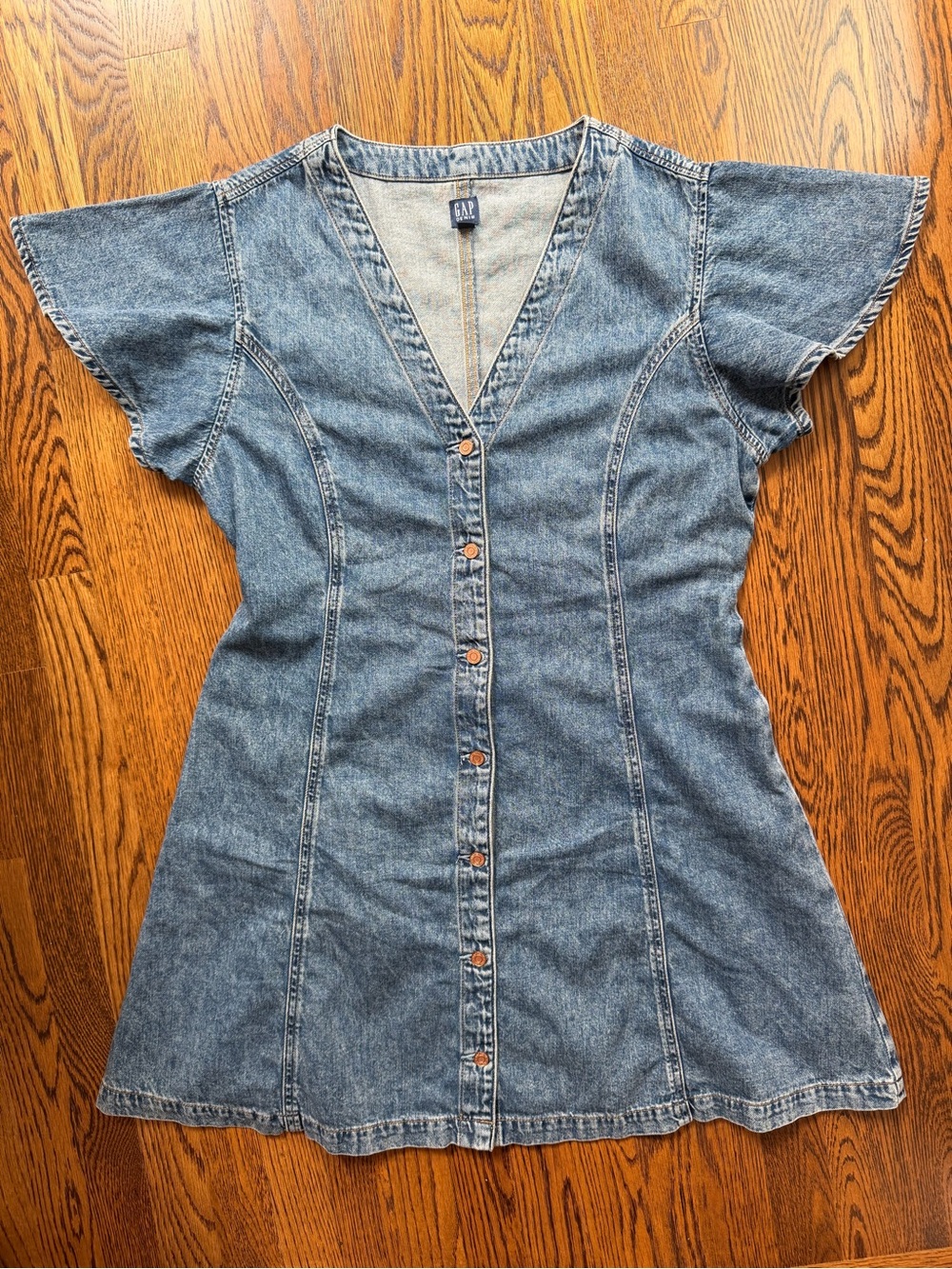 GAP Denim Button-Front Cotton Dress in Light Blue
